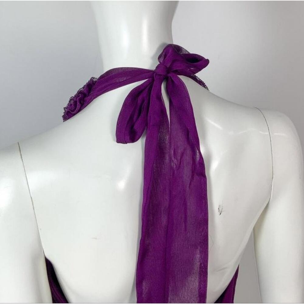 Adrianna Papell Purple Rosette Ruched Halter Top Blouse Size 12 - Picture 5 of 12